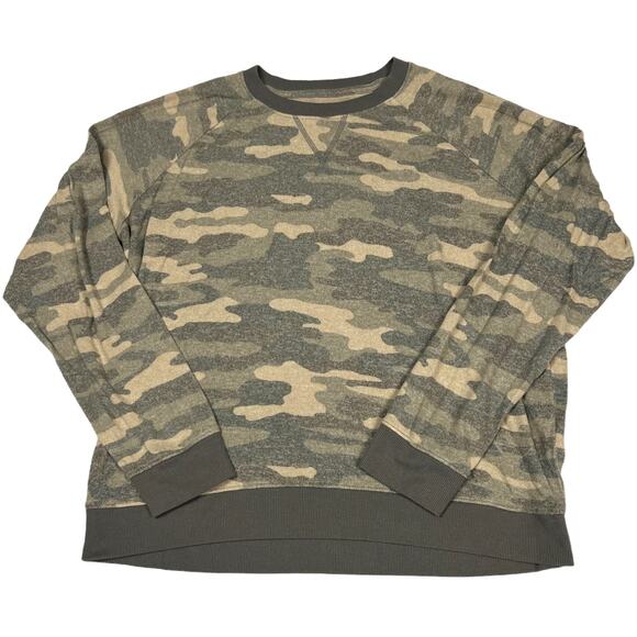 Lucky Brand Hacci Camo Pullover Crew Neck Sweater Sweatshirt Women's Large - Picture 1 of 10